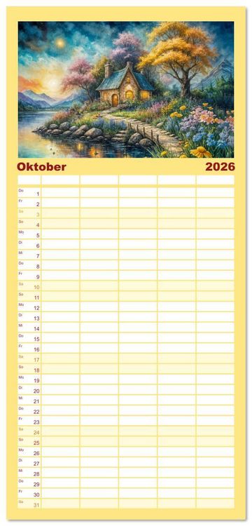 Produktbild: Familienplaner 2026 - Zauberhafte Feenh&auml;user - Wunderwelt der magischen Orte voller Fantasie mit 5 Spalten (Wandkalender, 21 x 45 cm) CALVENDO