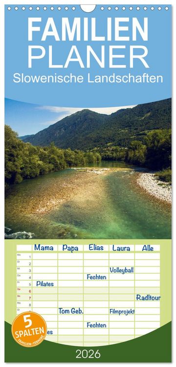 Produktbild: Familienplaner 2026 - Slowenische Landschaften mit 5 Spalten (Wandkalender, 21 x 45 cm) CALVENDO