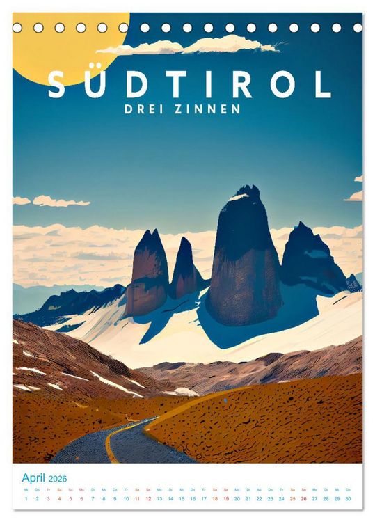Produktbild: S&uuml;dtirol - Old School Poster Style (Tischkalender 2026 DIN A5 hoch), CALVENDO Monatskalender