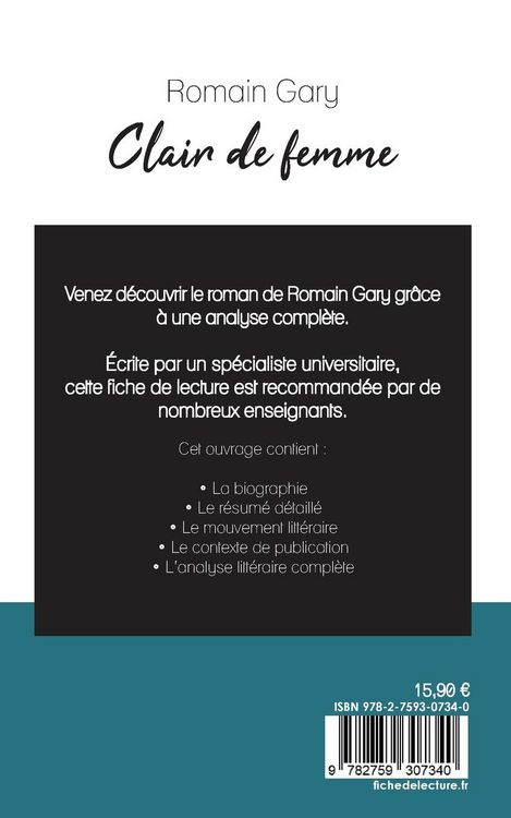 Produktbild: Clair de femme de Romain Gary (fiche de lecture et analyse compl&egrave;te de l'oeuvre)