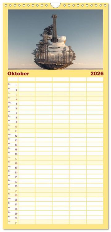 Produktbild: Familienplaner 2026 - Saitenzauber &ndash; Gitarren im Bilderklang mit 5 Spalten (Wandkalender, 21 x 45 cm) CALVENDO