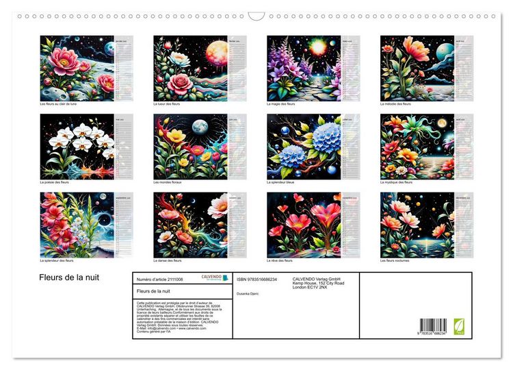 Produktbild: Fleurs de la nuit (Calendrier mural 2026 DIN A2 vertical), CALVENDO calendrier mensuel