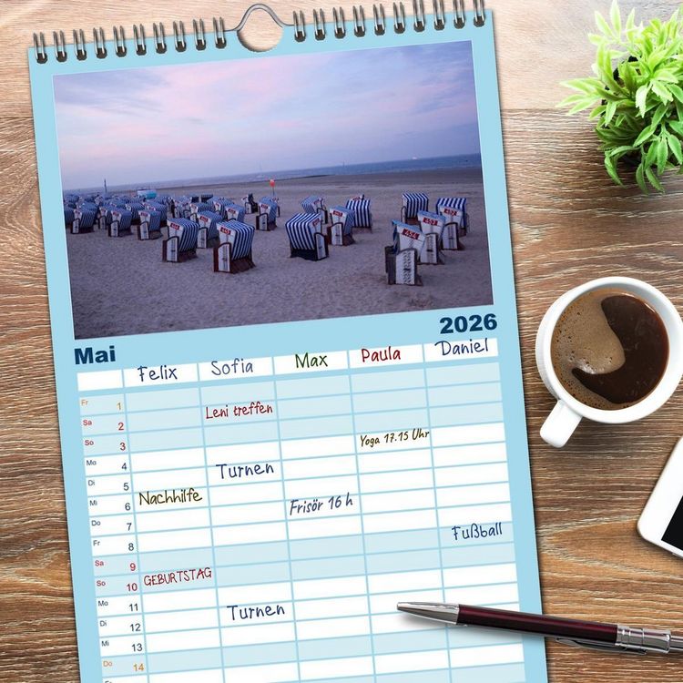 Produktbild: Familienplaner 2026 - Ostfriesische Inseln - Borkum, Norderney, Juist, Baltrum, Langeoog, Spiekeroog, Wangerooge mit 5 Spalten (Wandkalender, 21 x 45 cm) CALVENDO