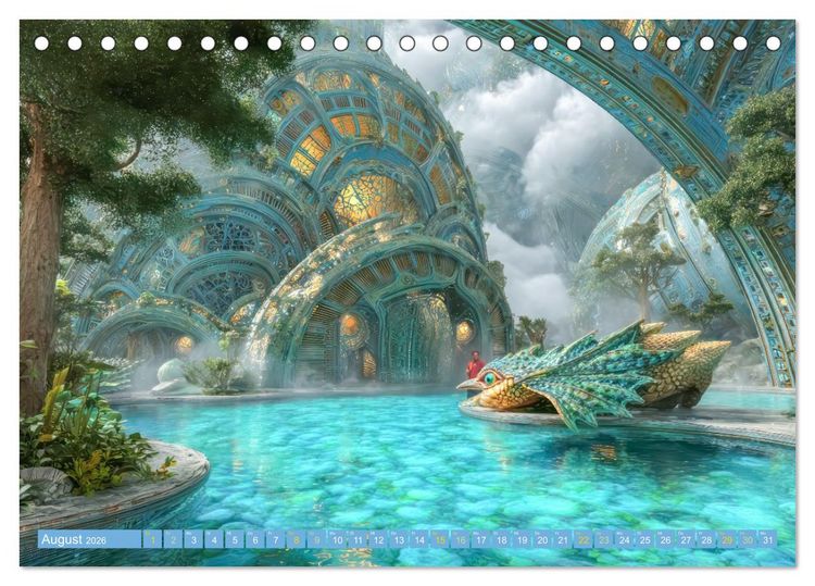 Produktbild: Fantasiekreaturen am Wasser - Biomorphe Landschaften (Tischkalender 2026 DIN A5 quer), CALVENDO Monatskalender