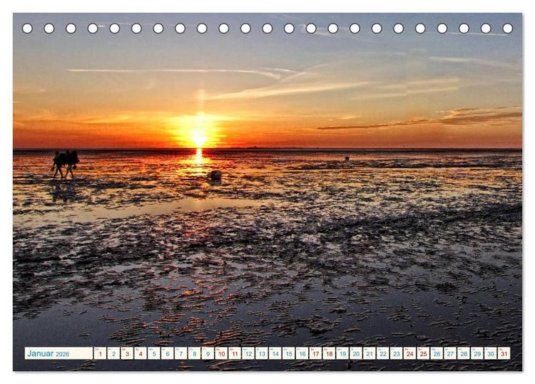 Produktbild: Sonnenunterg&auml;nge, an der Nordseek&uuml;ste vor Cuxhaven (Tischkalender 2026 DIN A5 quer), CALVENDO Monatskalender