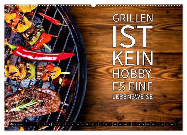 Produktbild: B wie BBQ Impressionen mit Spr&uuml;chen (hochwertiger Premium Wandkalender 2026 DIN A2 quer), Kunstdruck in Hochglanz
