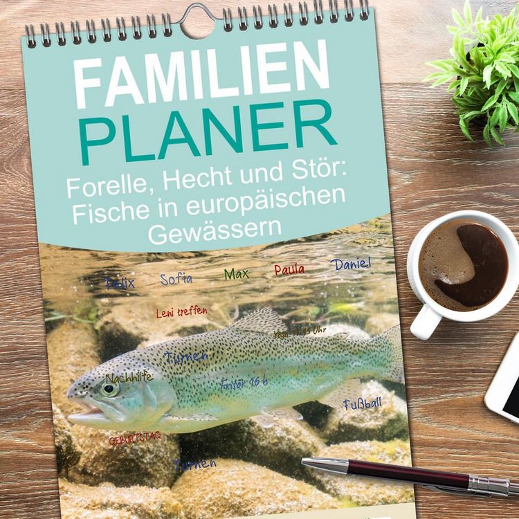 Produktbild: Familienplaner 2026 - Forelle, Hecht und St&ouml;r: Fische in europ&auml;ischen Gew&auml;ssern mit 5 Spalten (Wandkalender, 21 x 45 cm) CALVENDO