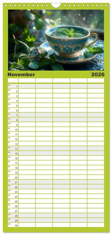 Produktbild: Familienplaner 2026 - Teezeit Tr&auml;ume mit 5 Spalten (Wandkalender, 21 x 45 cm) CALVENDO