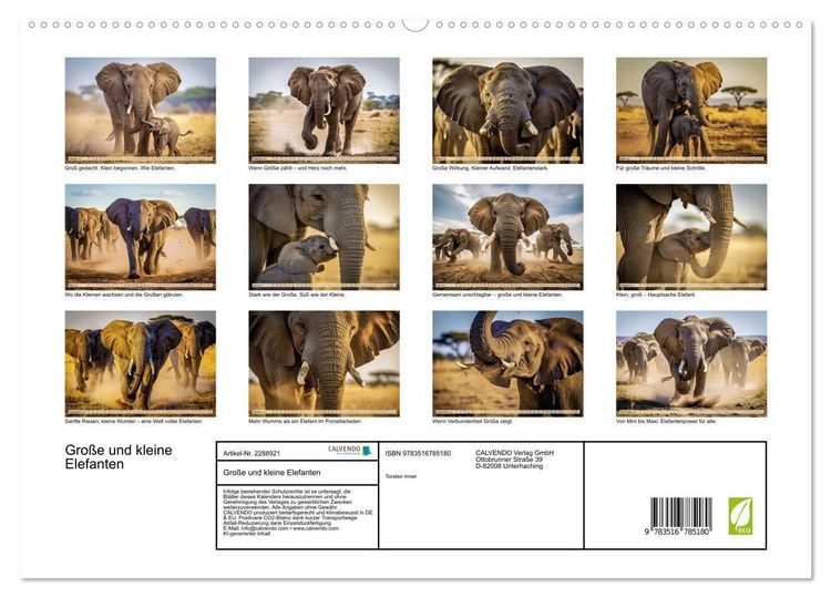 Produktbild: Gro&szlig;e und kleine Elefanten (hochwertiger Premium Wandkalender 2027 DIN A2 quer), Kunstdruck in Hochglanz