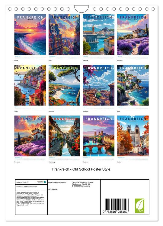 Produktbild: Frankreich - Old School Poster Style (Wandkalender 2026 DIN A4 hoch), CALVENDO Monatskalender