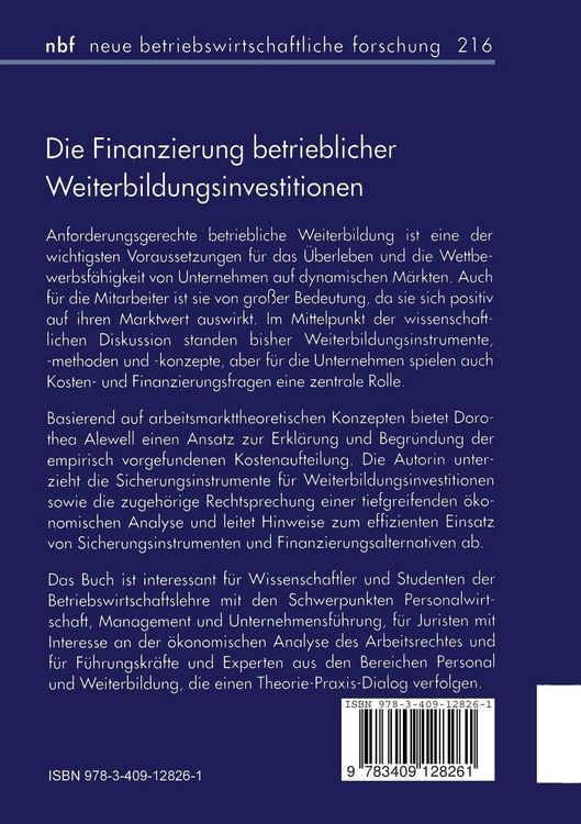 Produktbild: Die Finanzierung betrieblicher Weiterbildungsinvestitionen