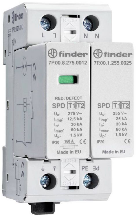 Produktbild: Finder 7P.02.8.275.1012 7P.02.8.275.1012 &Uuml;berspannungsableiter 60 kA 1St.