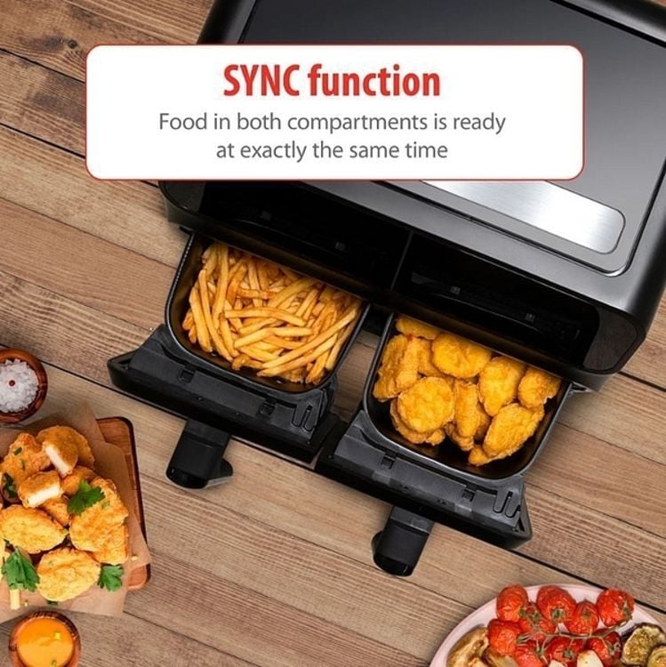ALPINA Doppel-Heißluftfritteuse Airfryer, 1700 Watt, 8 Liter, Schwarz