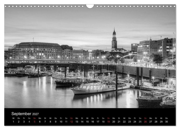 Produktbild: Hamburg monochrome Impressionen (Wandkalender 2027 DIN A3 quer), CALVENDO Monatskalender