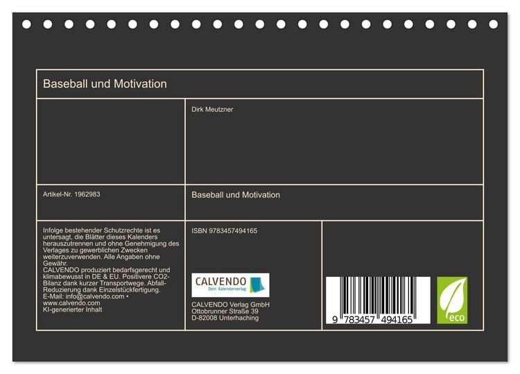 Produktbild: Baseball und Motivation (Tischkalender 2026 DIN A5 quer), CALVENDO Monatskalender