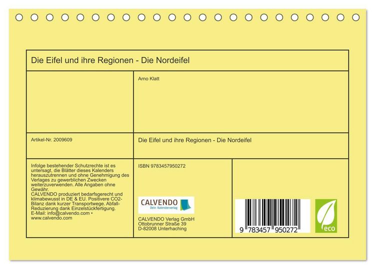 Produktbild: Die Eifel und ihre Regionen - Die Nordeifel (Tischkalender 2026 DIN A5 quer), CALVENDO Monatskalender