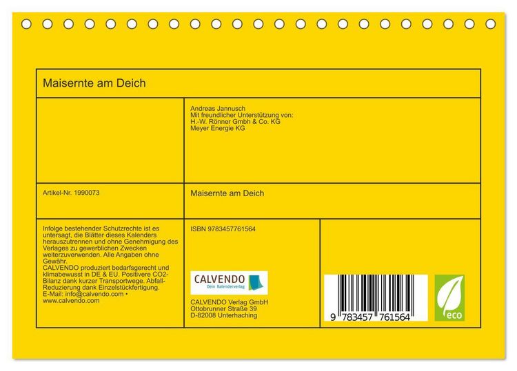 Produktbild: Maisernte am Deich (Tischkalender 2026 DIN A5 quer), CALVENDO Monatskalender