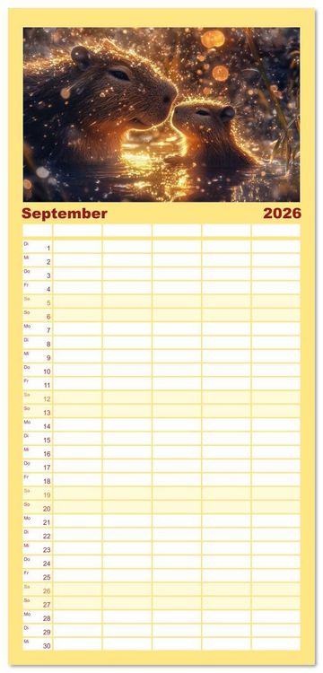 Produktbild: Familienplaner 2026 - Capybara Zeit mit 5 Spalten (Wandkalender, 21 x 45 cm) CALVENDO