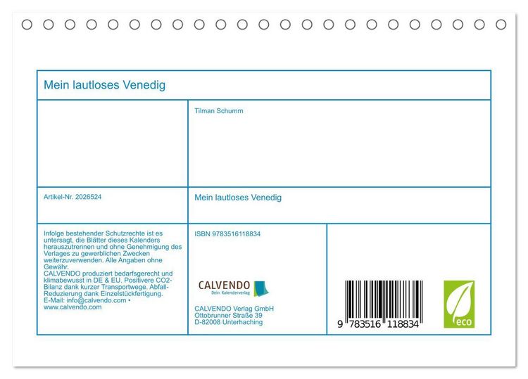 Produktbild: Mein lautloses Venedig (Tischkalender 2026 DIN A5 quer), CALVENDO Monatskalender