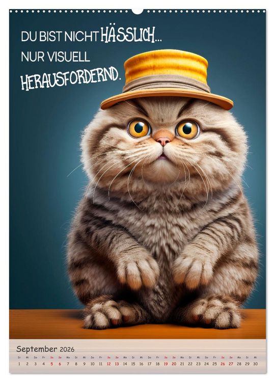 Produktbild: COOLE KATZEN Spr&uuml;cheklopfer (hochwertiger Premium Wandkalender 2026 DIN A2 hoch), Kunstdruck in Hochglanz