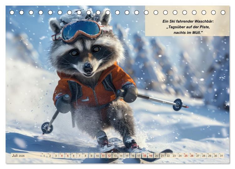 Produktbild: Tierisch lustige Skifahrer (Tischkalender 2026 DIN A5 quer), CALVENDO Monatskalender