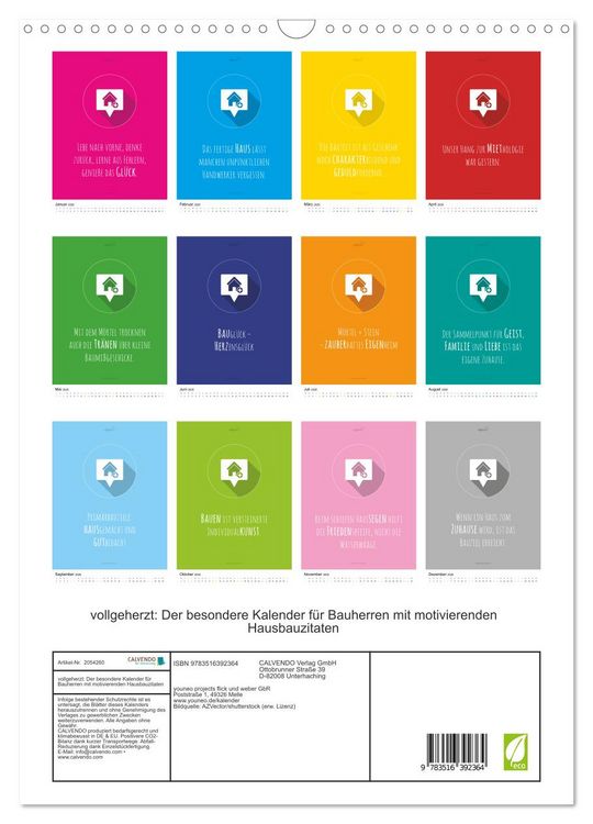 Produktbild: vollgeherzt: Der besondere Kalender f&uuml;r Bauherren mit motivierenden Hausbauzitaten (Wandkalender 2026 DIN A3 hoch), CALVENDO Monatskalender