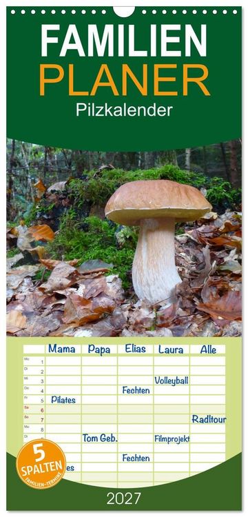Produktbild: Familienplaner 2027 - Pilzkalender mit 5 Spalten (Wandkalender, 21 x 45 cm) CALVENDO