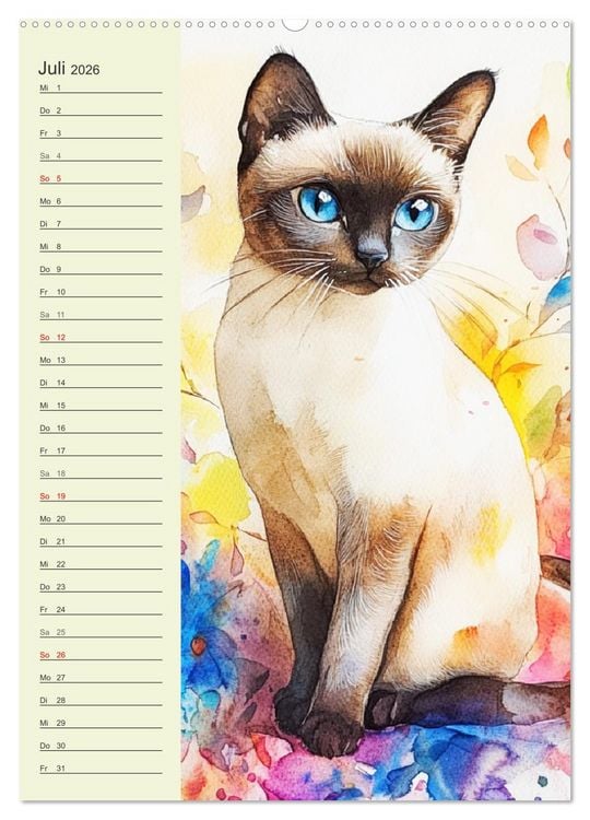 Produktbild: Bezaubernde Katzen. Miezen im lieblichen Aquarell-Stil (Wandkalender 2026 DIN A2 hoch), CALVENDO Monatskalender