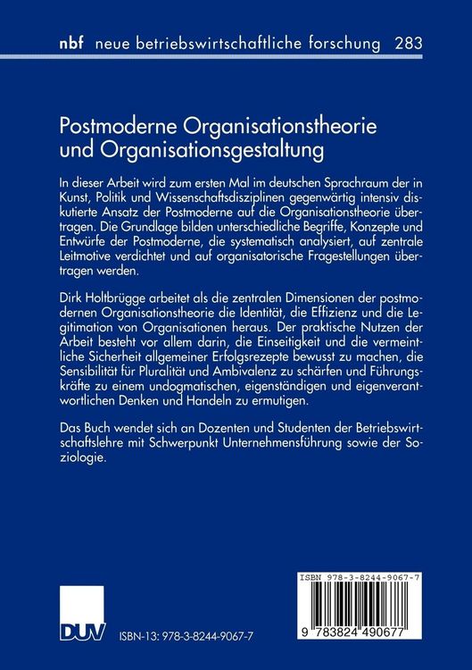 Produktbild: Postmoderne Organisationstheorie und Organisationsgestaltung