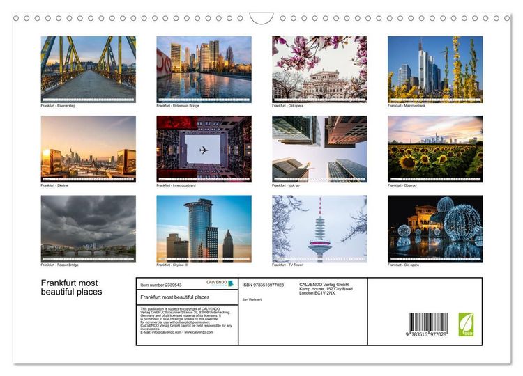 Produktbild: Frankfurt most beautiful places (Wall Calendar 2027 DIN A3 landscape), CALVENDO 12 Month Wall Calendar