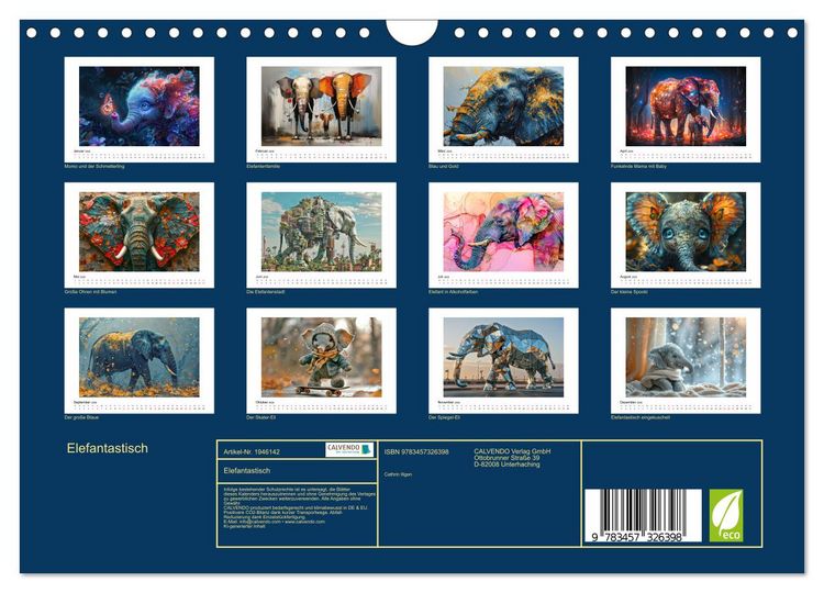 Produktbild: Elefantastisch (Wandkalender 2026 DIN A4 quer), CALVENDO Monatskalender