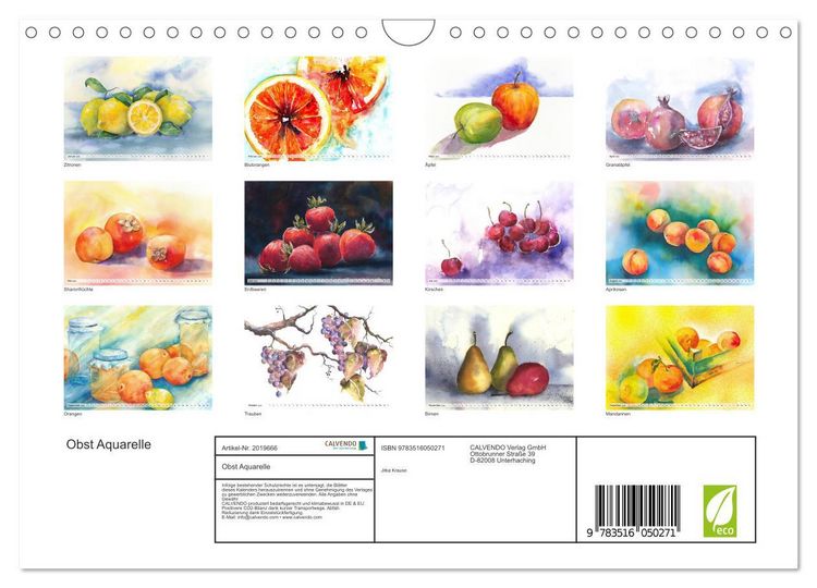 Produktbild: Obst Aquarelle (Wandkalender 2026 DIN A4 quer), CALVENDO Monatskalender