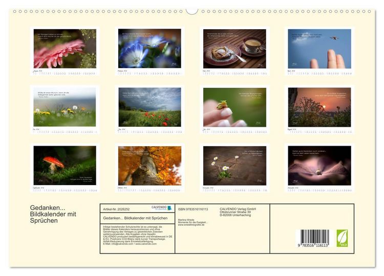 Produktbild: Gedanken... Bildkalender mit Spr&uuml;chen (hochwertiger Premium Wandkalender 2026 DIN A2 quer), Kunstdruck in Hochglanz