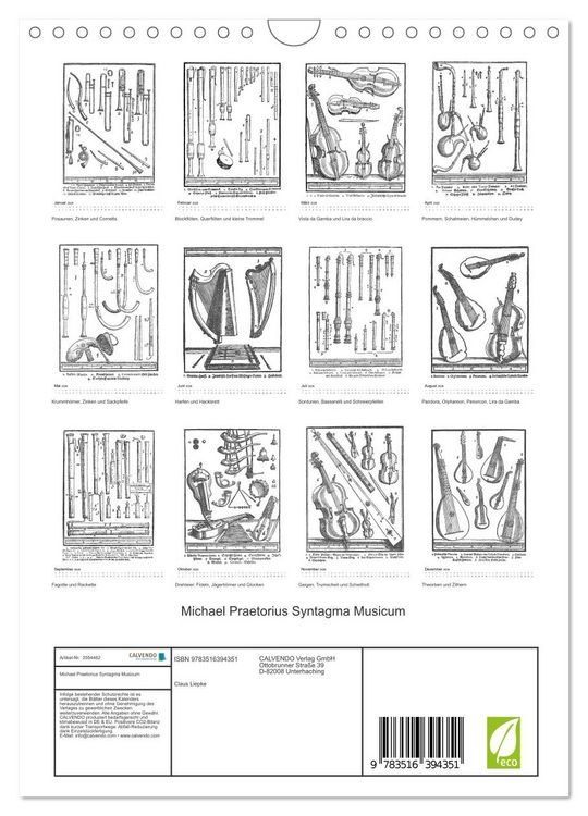 Produktbild: Michael Praetorius Syntagma Musicum (Wandkalender 2026 DIN A4 hoch), CALVENDO Monatskalender