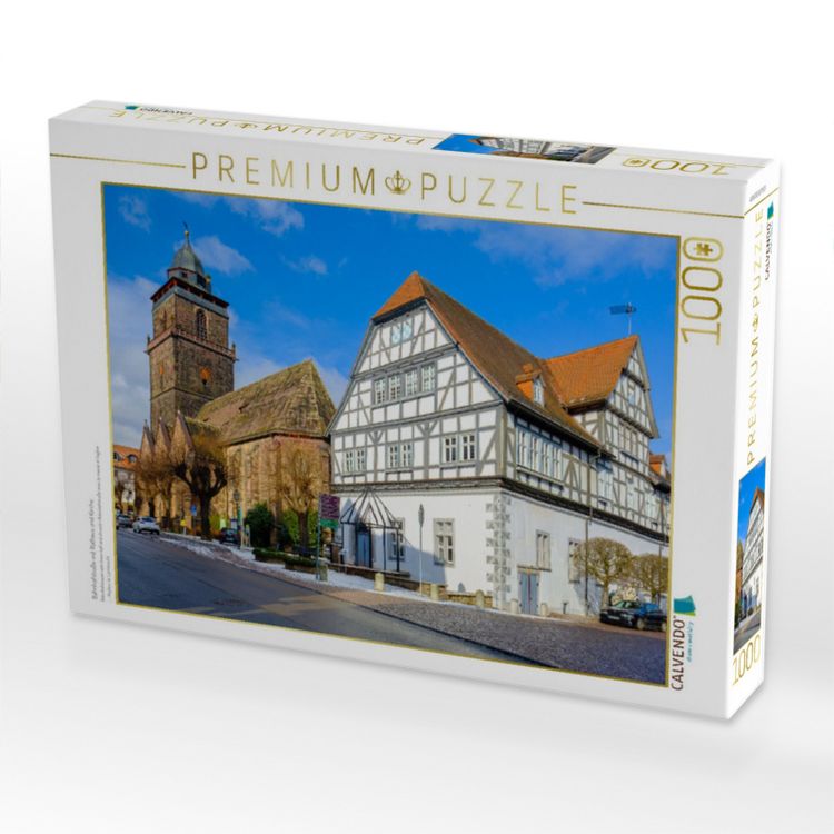 Produktbild: CALVENDO Puzzle Bahnhofstra&szlig;e mit Rathaus und Kirche | 1000 Teile Lege-Gr&ouml;&szlig;e 64x48cm Foto-Puzzle f&uuml;r gl&uuml;ckliche Stunden