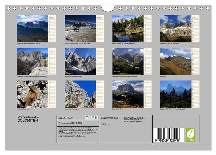 Produktbild: Weltnaturerbe DOLOMITEN (Wandkalender 2027 DIN A4 quer), CALVENDO Monatskalender
