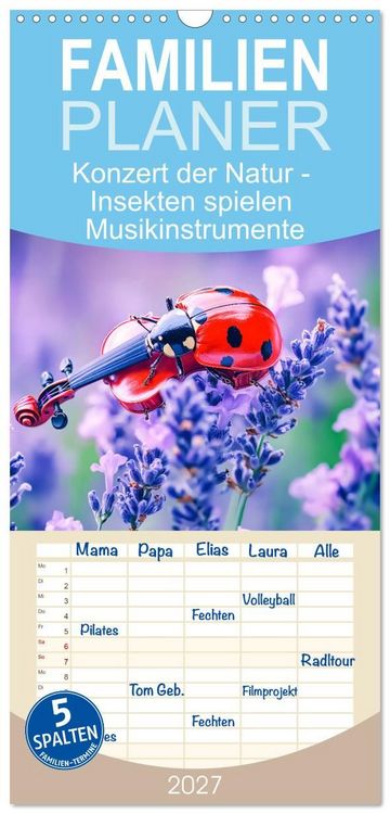 Produktbild: Familienplaner 2027 - Konzert der Natur - Insekten spielen Musikinstrumente mit 5 Spalten (Wandkalender, 21 x 45 cm) CALVENDO