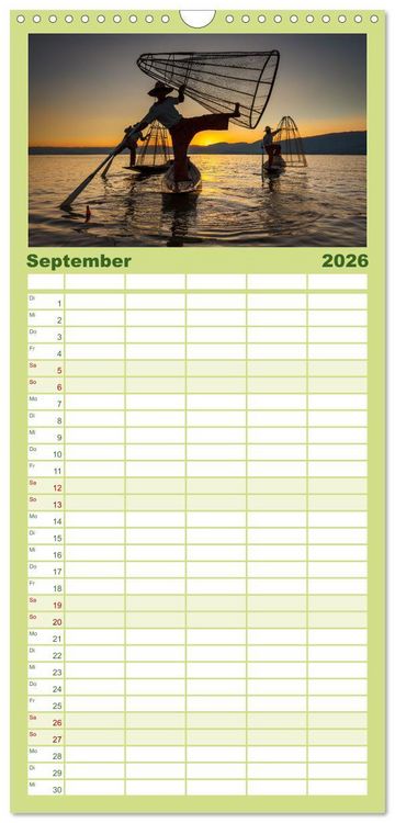 Produktbild: Familienplaner 2026 - Wunderbares Myanmar mit 5 Spalten (Wandkalender, 21 x 45 cm) CALVENDO