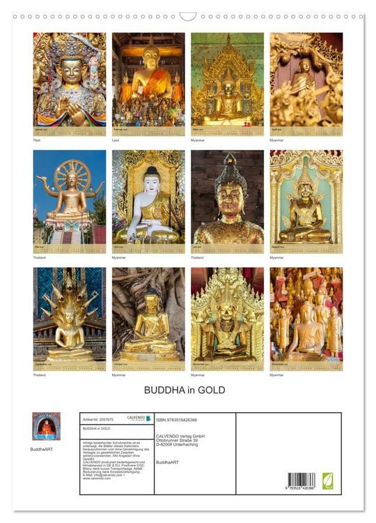 Produktbild: BUDDHA in GOLD (Wandkalender 2026 DIN A2 hoch), CALVENDO Monatskalender