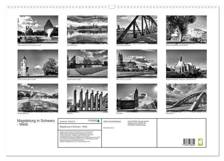 Produktbild: Magdeburg in Schwarz - Wei&szlig; (Wandkalender 2027 DIN A2 quer), CALVENDO Monatskalender