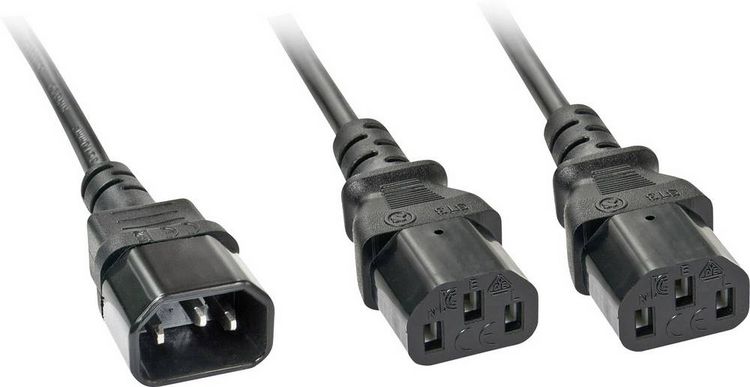 Produktbild: LINDY Strom Anschlusskabel [2x Kaltger&auml;te-Buchse C13 - 1x Kaltger&auml;te-Stecker C14] 2.00 m