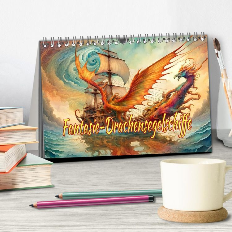 Produktbild: Fantasie-Drachensegelschiffe (Tischkalender 2026 DIN A5 quer), CALVENDO Monatskalender