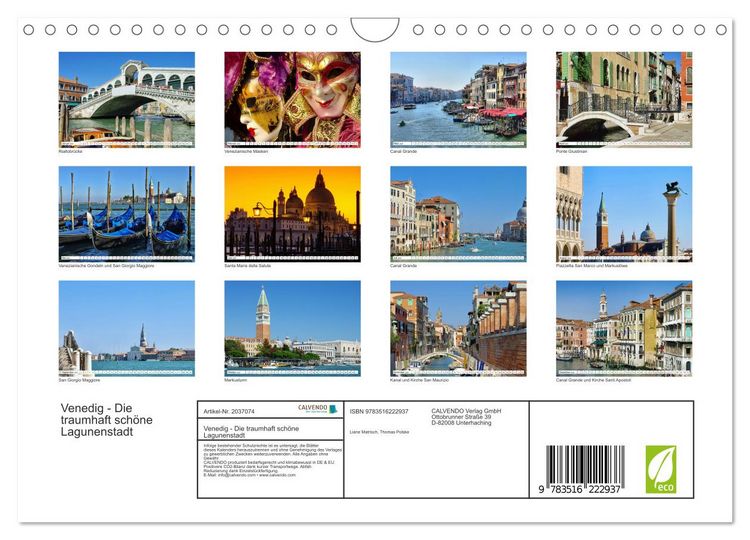 Produktbild: Venedig - Die traumhaft sch&ouml;ne Lagunenstadt (Wandkalender 2026 DIN A4 quer), CALVENDO Monatskalender