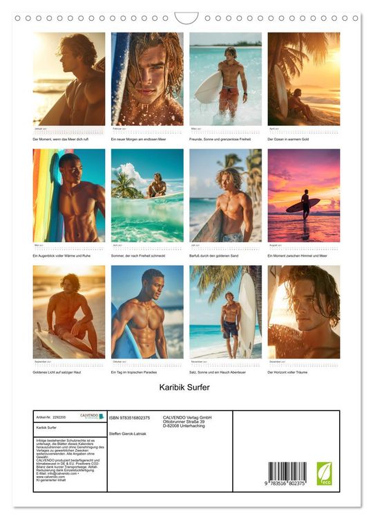 Produktbild: Karibik Surfer (Wandkalender 2027 DIN A3 hoch), CALVENDO Monatskalender