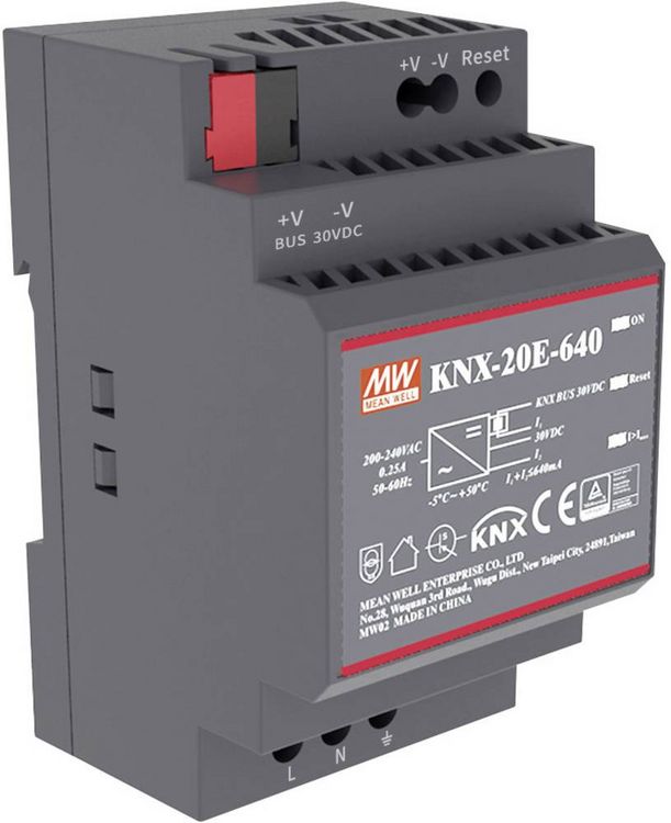 Produktbild: MEAN WELL KNX-20E-640 Hutschienen-Netzteil (DIN-Rail) 30 V/DC 640 mA 19.2 W Anzahl Ausg&auml;nge:1 x Inhalt 1 St.