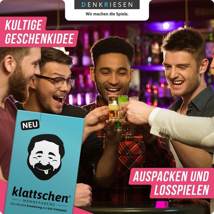 Produktbild: DENKRIESEN - klattschen&reg; - M&auml;nnerabend - SPIELKARTENKARTON "Das wahrscheinlich beste Trinkspiel aller Zeiten"