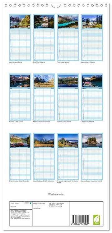 Produktbild: Familienplaner 2026 - West-Kanada mit 5 Spalten (Wandkalender, 21 x 45 cm) CALVENDO