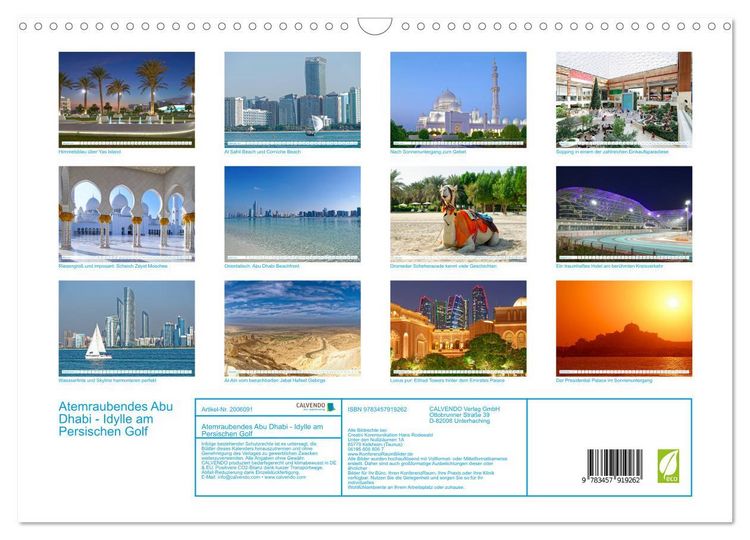 Produktbild: Atemraubendes Abu Dhabi - Idylle am Persischen Golf (Wandkalender 2026 DIN A3 quer), CALVENDO Monatskalender