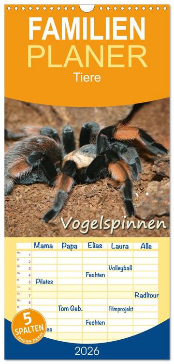 Produktbild: Familienplaner 2026 - Vogelspinnen mit 5 Spalten (Wandkalender, 21 x 45 cm) CALVENDO