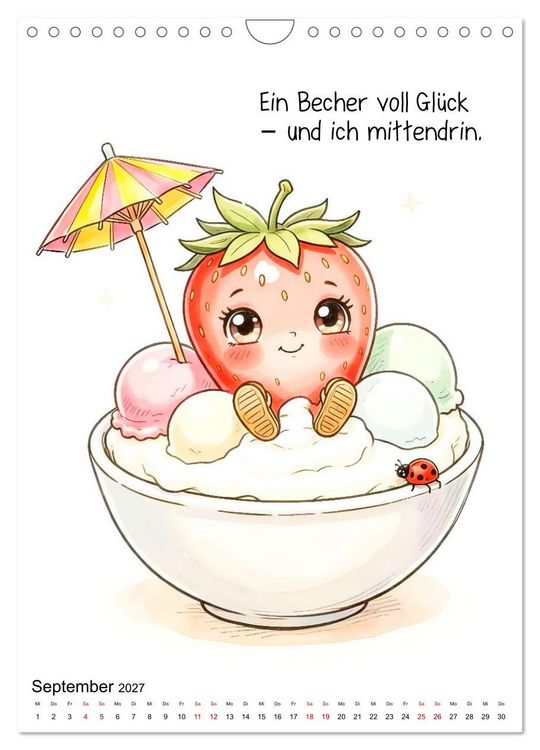 Produktbild: Erdbeer Kalender - Niedliche Illustrationen mit Spr&uuml;chen (Wandkalender 2027 DIN A4 hoch), CALVENDO Monatskalender